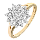 0.3ct Round Diamond Pave Set Flower Cluster Ring in UK Hallmarked 9ct Yellow Gold
